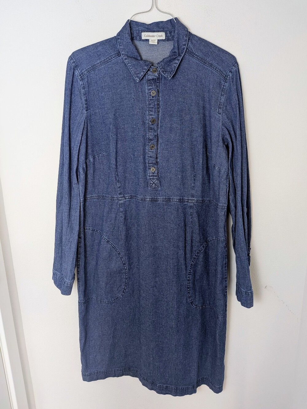 Coldwater Creek Modest Midi Denim Dress Woman Small Denim Roll tab Sleeve Sz M